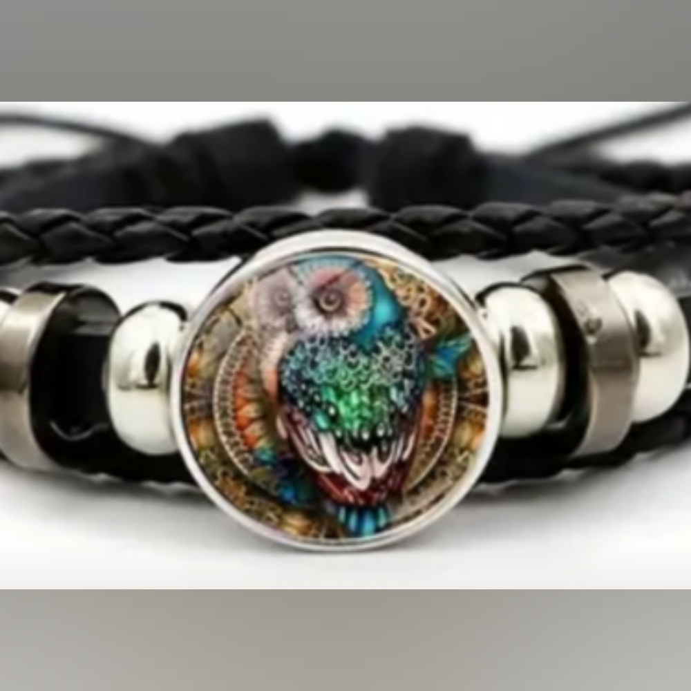 2/30$ Or 3/$35‎ Bohemian Western Owl Bracelet with Black Braided Band (#030)